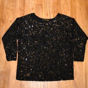 Donna Karan Black Sequined Wool Blouse Sz L